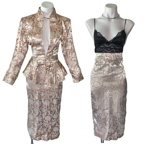 v i n t a g e :: Glam 2pcs Brocade Bombshell Pencil Skirt Peplum Blazer - Picture 1 of 16